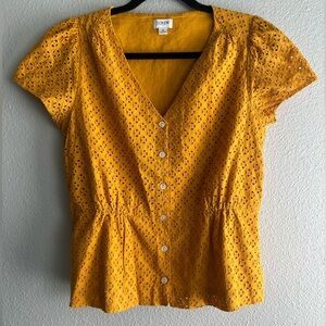 J. Crew Mustard Eyelet Blouse